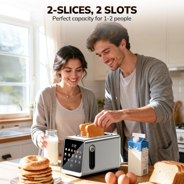 2 Slice Smart Toaster Oven with Touchscreen, Stainless Steel Digital Bread Toaster for Bagel & Toast