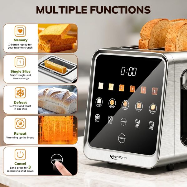 2 Slice Smart Toaster Oven with Touchscreen, Stainless Steel Digital Bread Toaster for Bagel & Toast