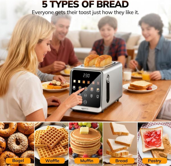 2 Slice Smart Toaster Oven with Touchscreen, Stainless Steel Digital Bread Toaster for Bagel & Toast